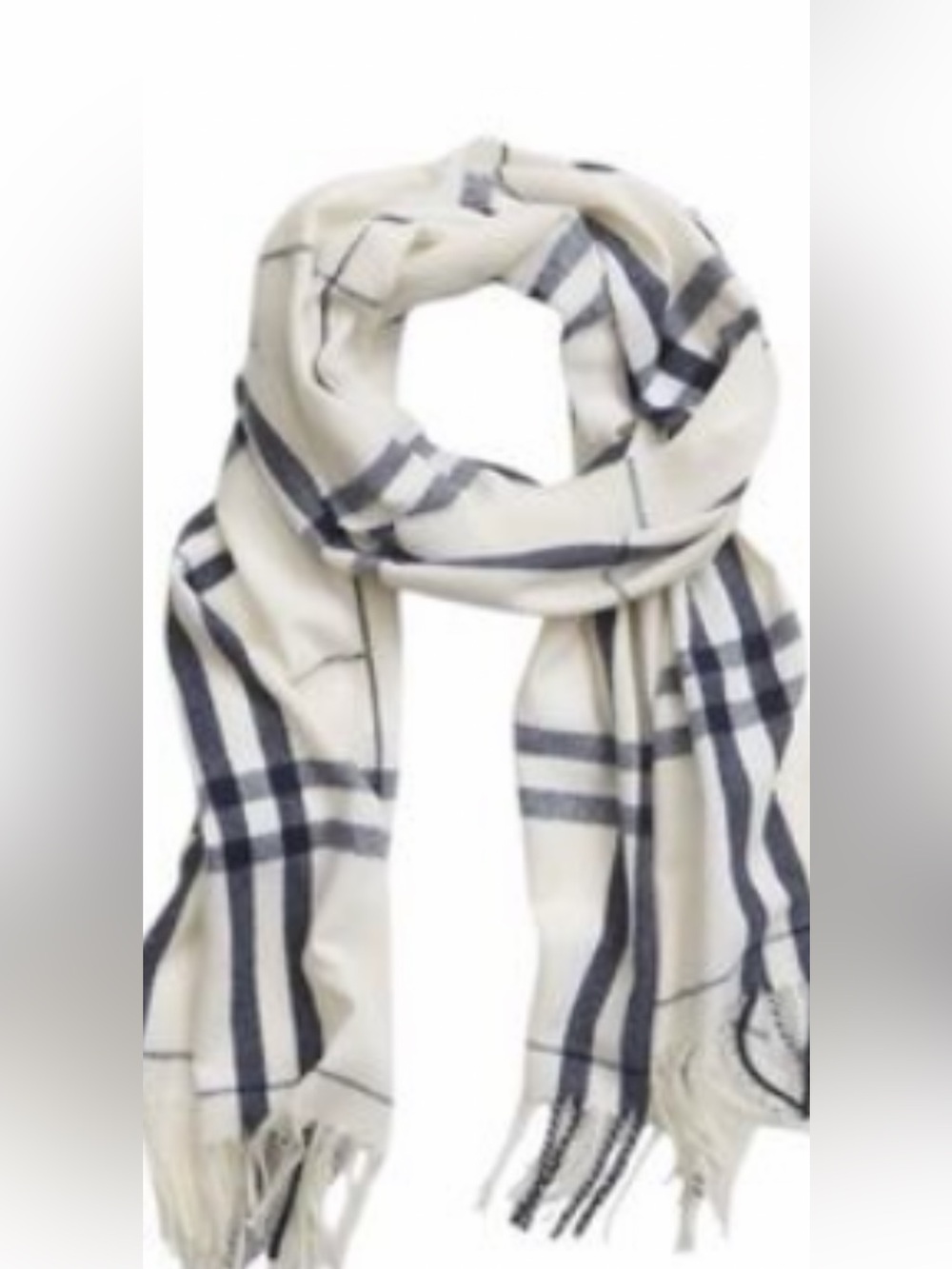 NWT GAP Mens White & Navy Plaid Scarf/Wrap, Size: 80”L x 24”W